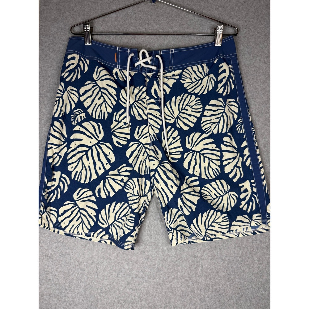 Quiksilver Waterman Board Shorts Mens 32 Blue White Monstera Leaf 4-Way Stretch